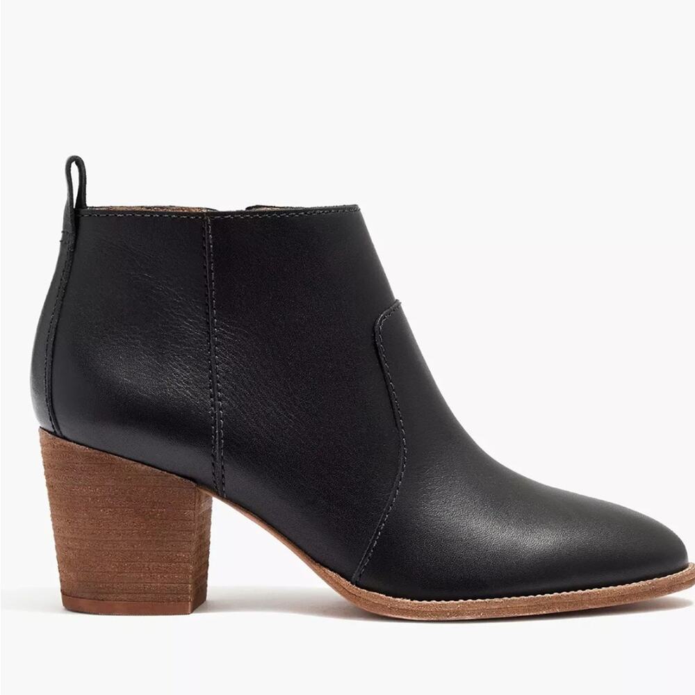 MADEWELL The Brenner Boot Black Leather Wood Block Booties US 9.5